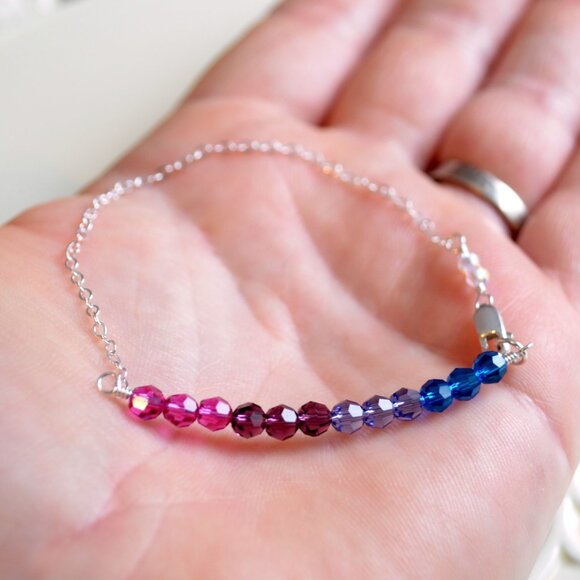 Dainty Blue and Fuchsia Crystal Row Bracelet in Sterling Silver - Picture 2 of 6